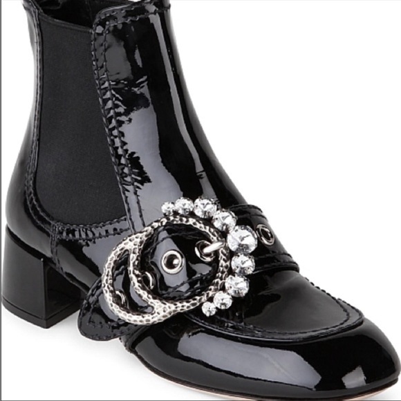 ❌ SOLD❌ 💯 Authentic Miu Miu Jewel Buckle boots patent leather - Picture 9 of 10